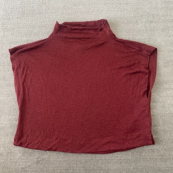 By Anthropologie Top Women M Burgundy Mock Neck Cropped Lightweight Casual - Picture 1 of 7